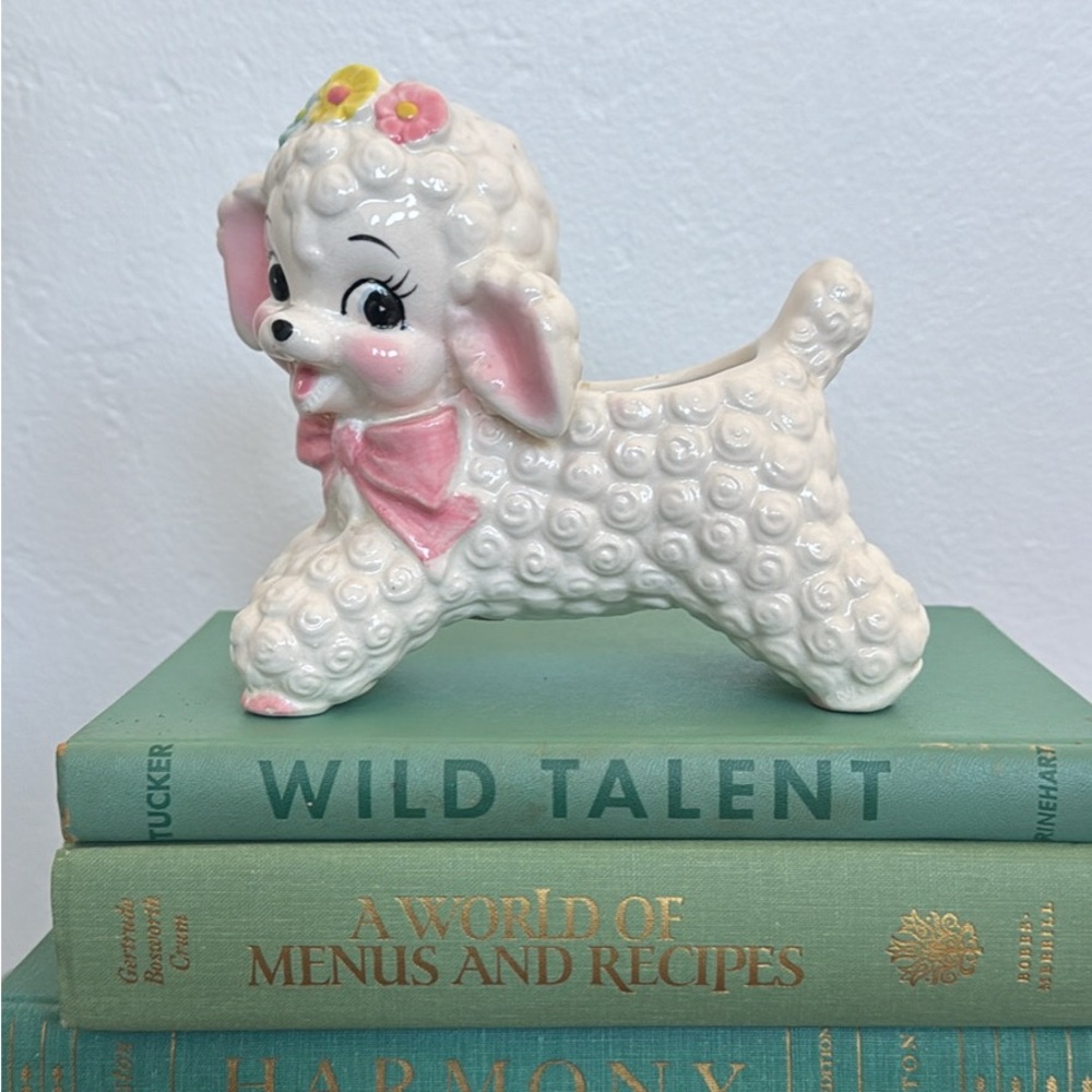 Vintage White and Pink Ceramic Lamb Planter
